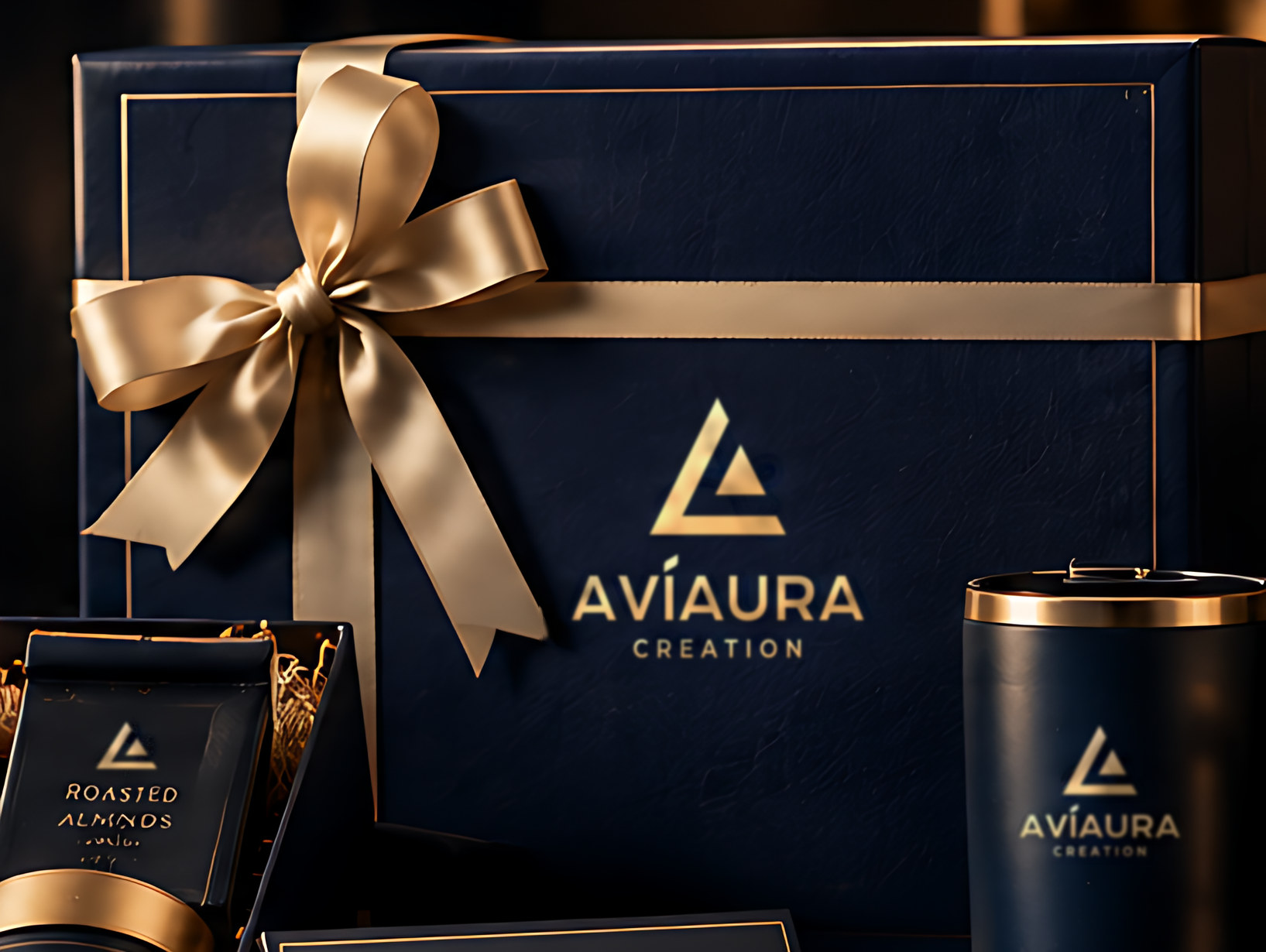 Aviaura Creation signature gift box Aviaura Creation signature navy and gold gift box with logo