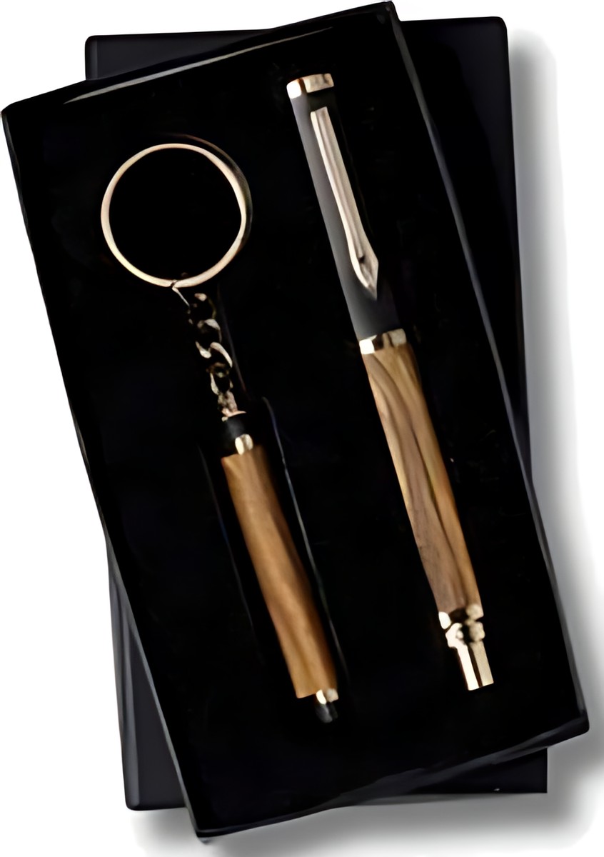 Pen & Keychain Gift Set – Unique Wood ( L ) – corporate gift