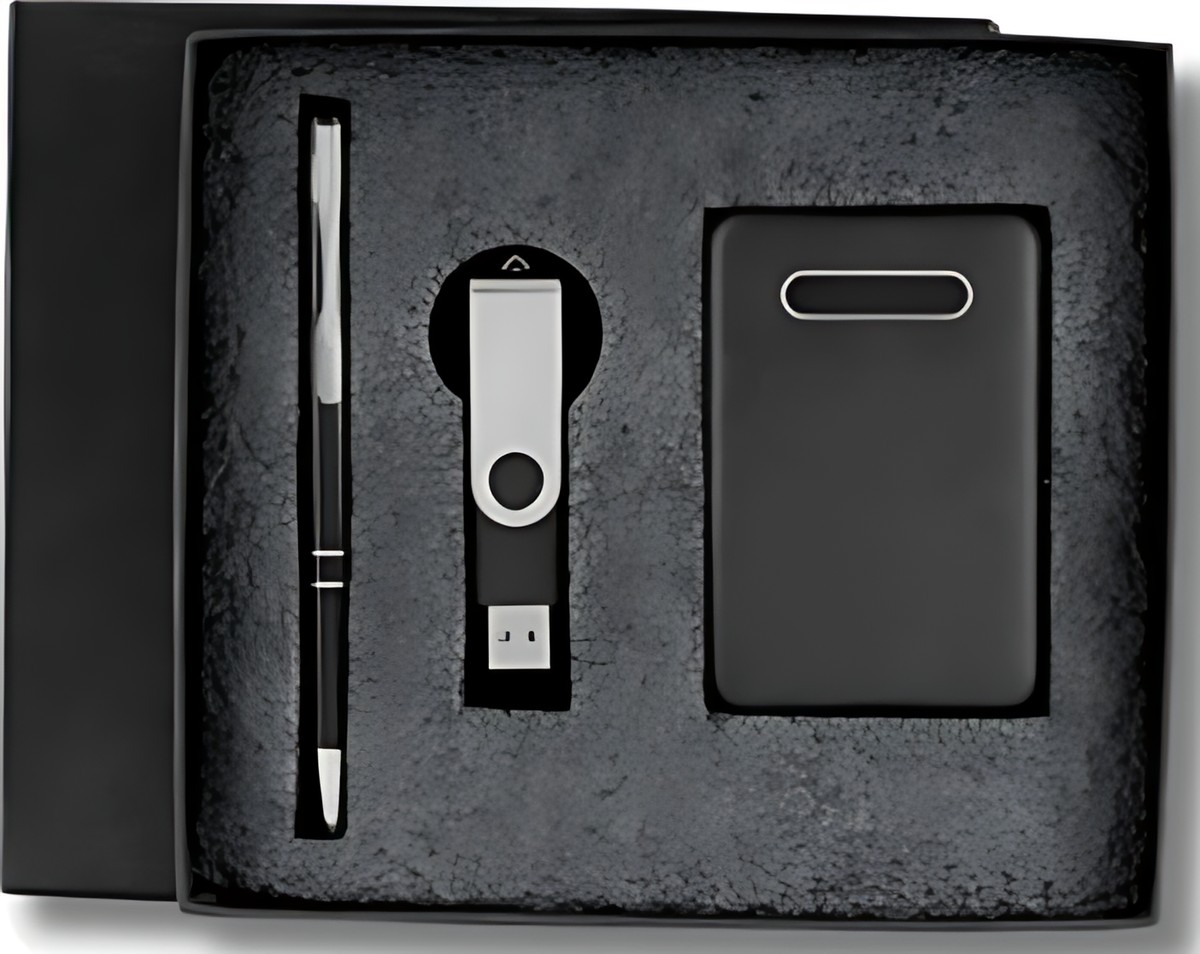 Pen, Pendrive 32GB & Power Bank 5000MAH Gift Set – 307 Black – corporate gift