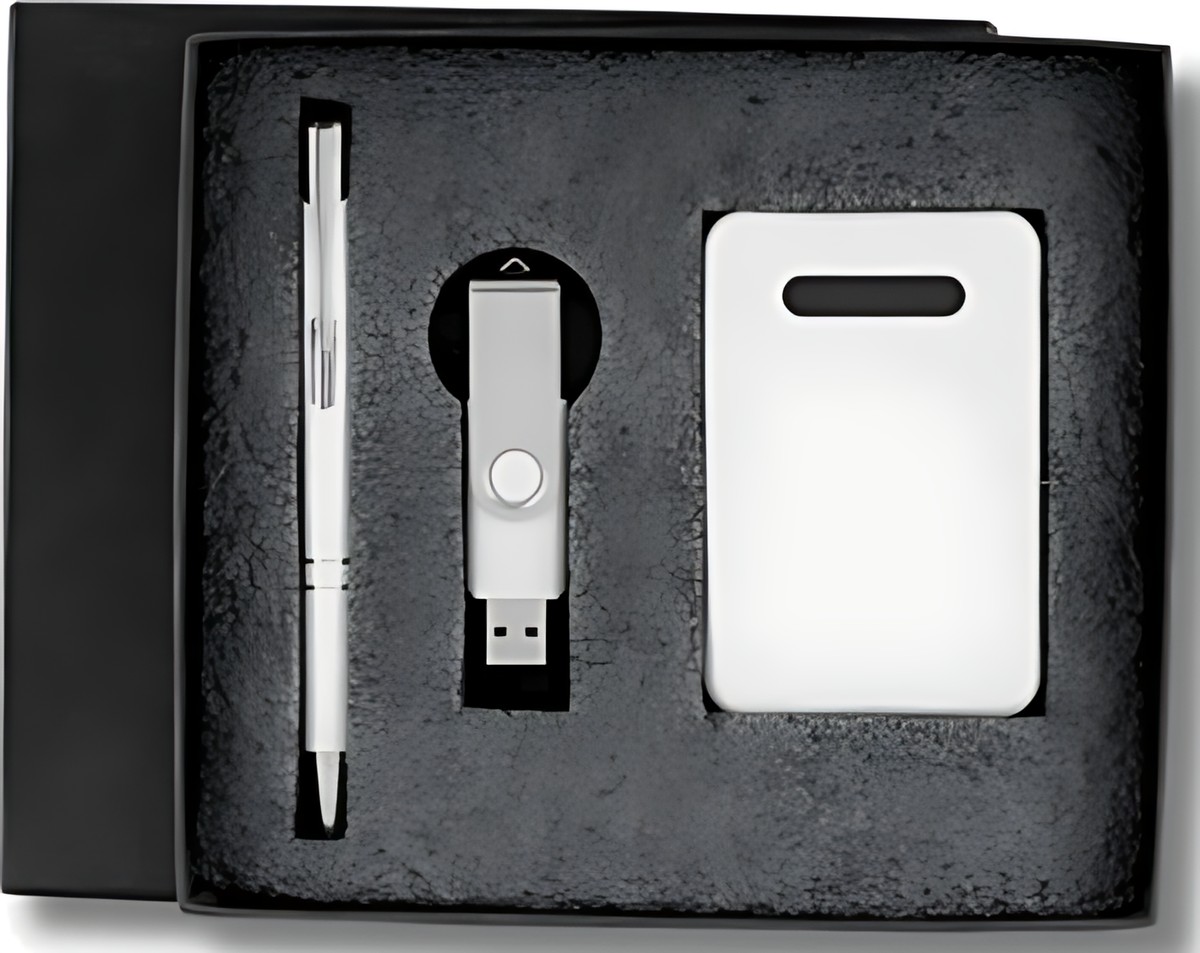 Pen, Pend Rive 32GB & Power Bank 5000MAH Gift Set – 307 White – corporate gift